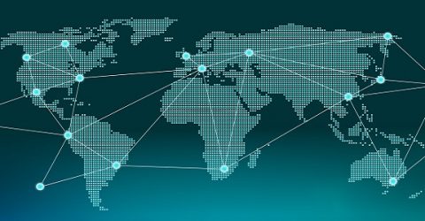 digital world map with network links 