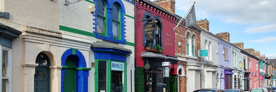 Different houses along an English street